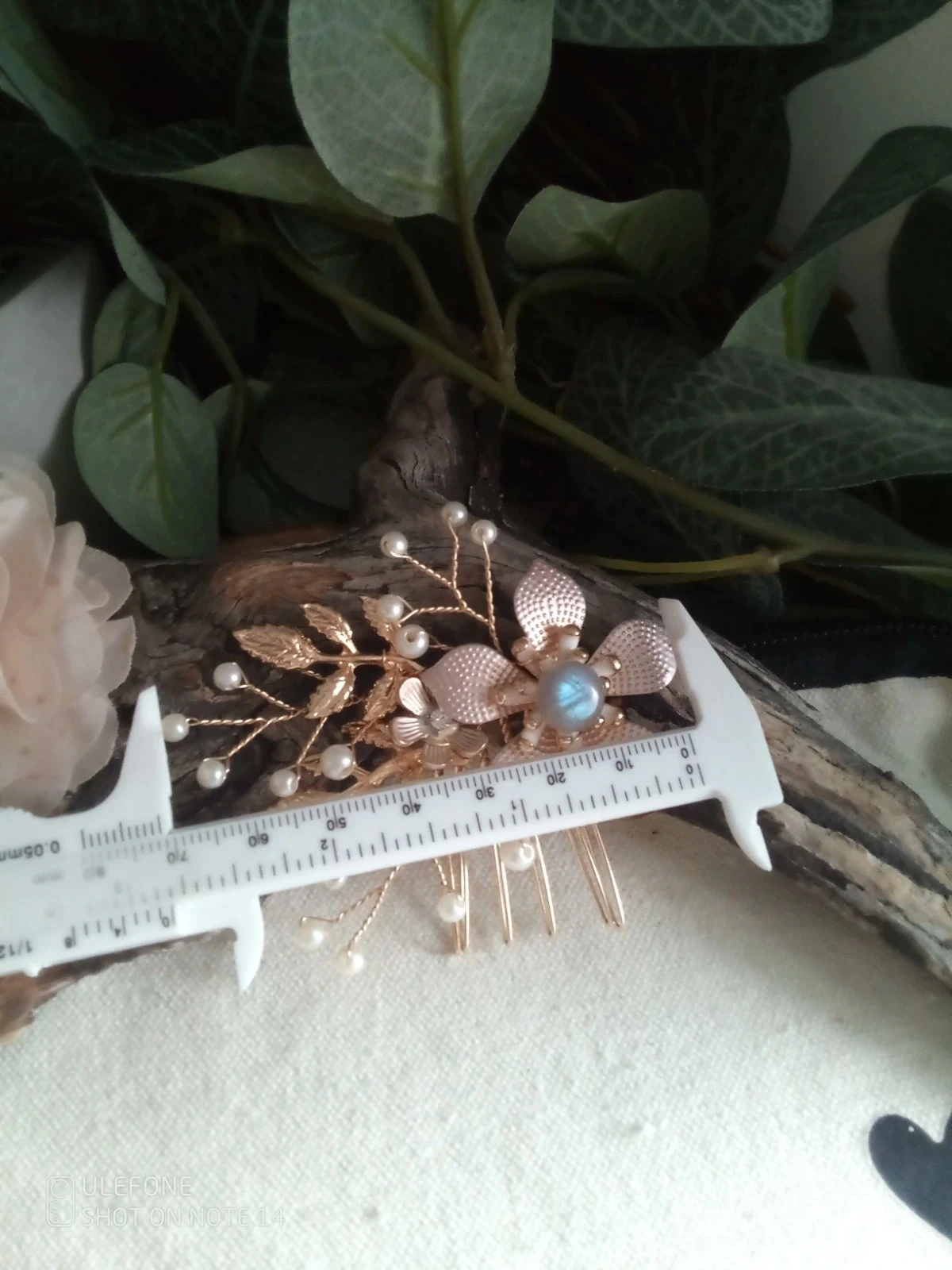 Peigne barrette fleurs bohèmes et pierre de labradorite – photo 2